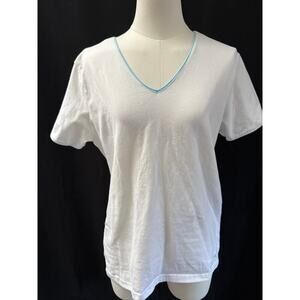 Women’s IZOD White Stretch Tee w/Light Blue accents Sz L